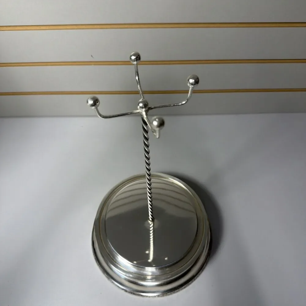 Pottery Barn Brushed Silver Jewelry Necklace Stand 14” Tall Engraved Design